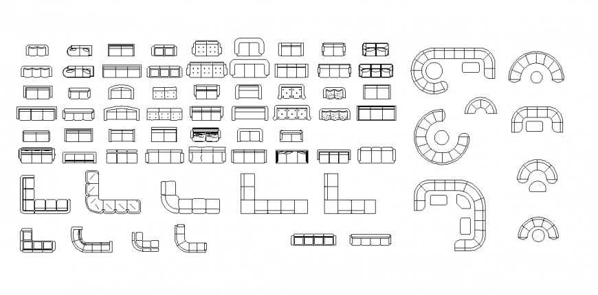 Different Style Sofa Set Detail 2d View Cad Blocks Elevation Layout Dwg